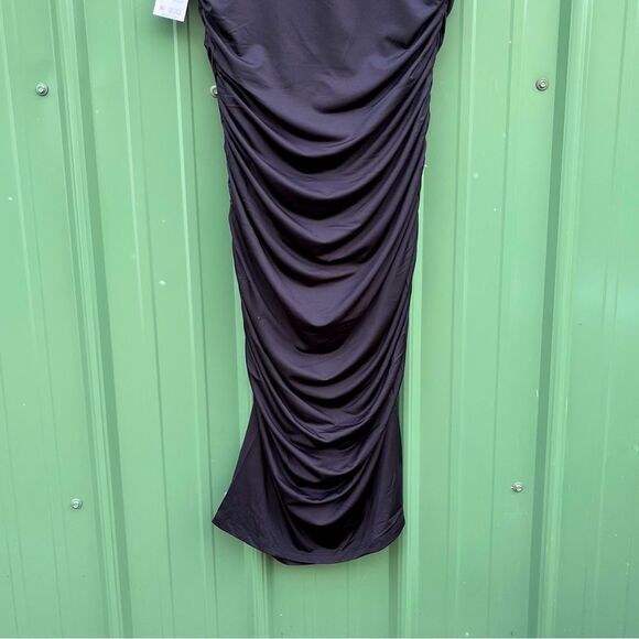Women's Black Sleeveless Open Back Midi Dress, Below Knee Length, Size L - Picture 10 of 10